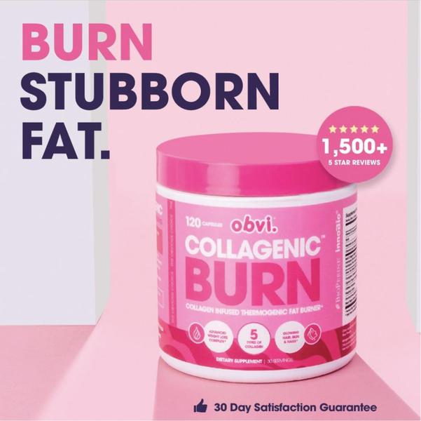 A high-contrast 1:1 ad creative for a thermogenic fat burner supplement featuring clear benefit-driven messaging and customer review badges.